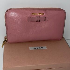 Miu Miu Pink Leather Zip Wallet